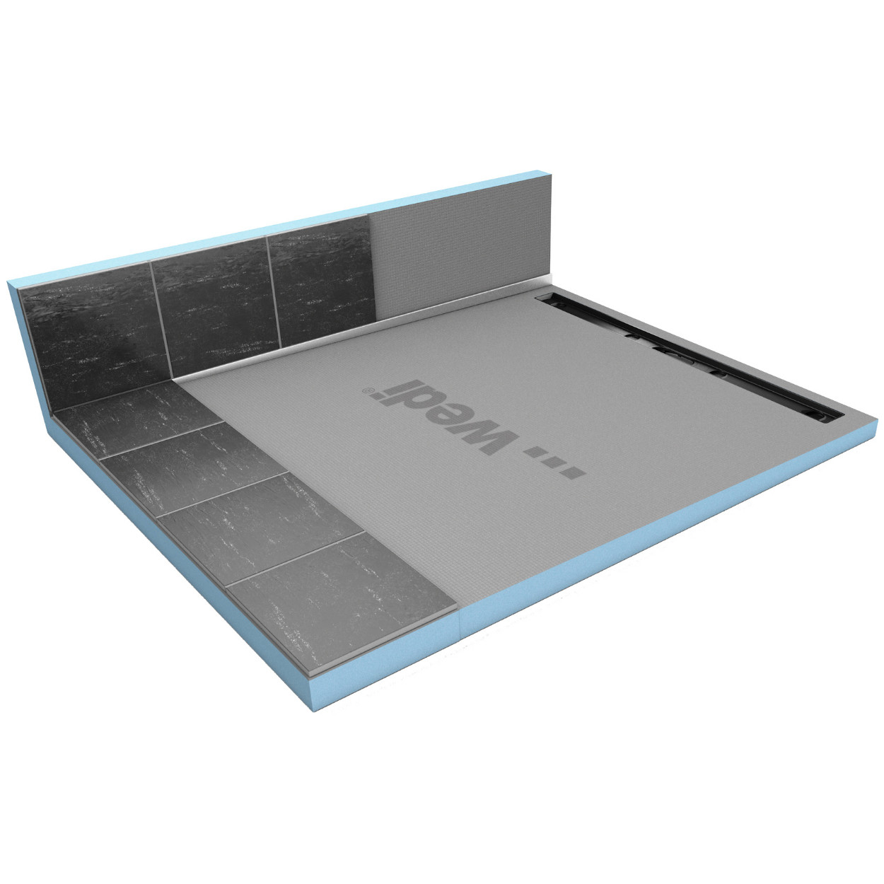 wedi Fundo Riolito Neo / Plano Linea / Flex Gefälleprofil Wand links